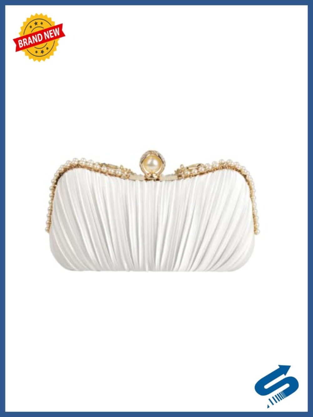 Satin Ruched Clutch Detachable Chain Evening Bag Pearl Buckle